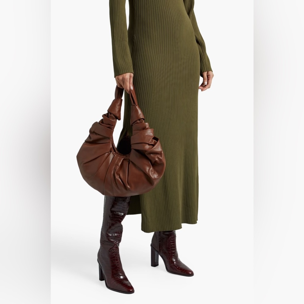 Gia studios CROISSANT PLEATED VEGAN LEATHER TOTE IN BROWN